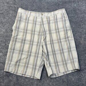Tommy Bahama Shorts Mens Size 34 Cream Beige Plaid Silk Blend Chino Travel Golf